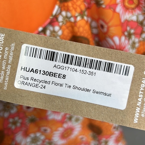 NWT Nasty Gal Floral One Piece Swimsuit 24 Orange Floral Daisy High Cut Plus Sz - Picture 7 of 11